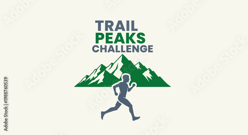 Trail Peaks Challenge: Running Silhouette Under Mountain Logo for Outdoor Endurance