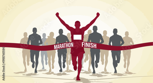 Triumphant Runner Breaks Through Finish Line in Dramatic Marathon Victory Celebration