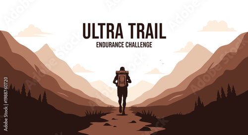 Ultra Trail: Silhouette Of A Person Hiking On The Trail Through The Mountains