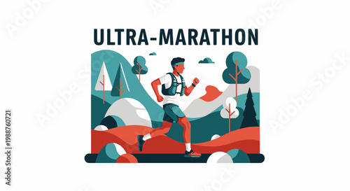 Ultra-Marathon Runner Across Scenic Landscape as Sporting Event Illustration Artwork