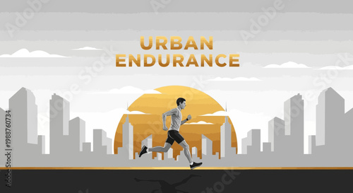 Urban Athlete Demonstrating Endurance While Running Through a Modern Cityscape Illustration