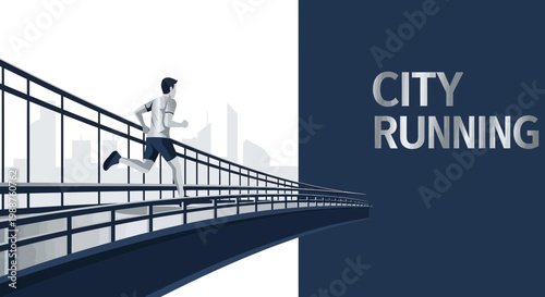 Urban Athlete Embracing Wellness: City Runner Sprinting Across Futuristic Bridge