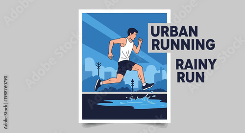Urban Athlete Leaping Through Puddle of Water, Exemplifying Grit and Endurance