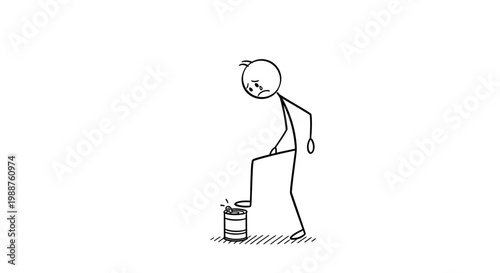 Man Kicking Trash Can Away.