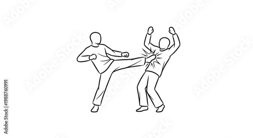 Martial arts fighters in kicking stance.