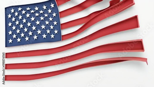 American flag waving on white background