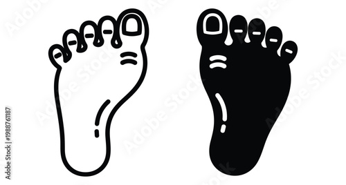 Human footprint icon set with outline and solid black silhouette styles for podiatry medical health and walking useful design elements