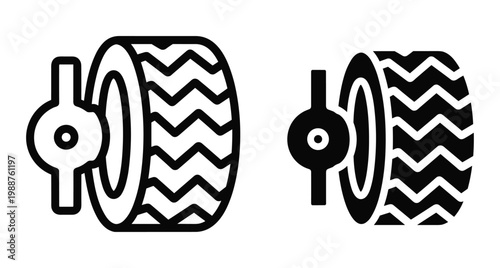 Car wheel tire and lug wrench icon set for automotive repair service maintenance garage vehicle parts and tire change tools