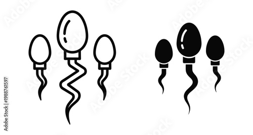 sperm cell icons representing male fertility reproduction and biological health in flat outline and solid black vector graphic styles