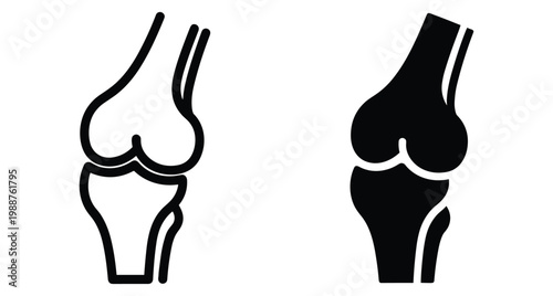 Human knee joint anatomy icon set showing femur tibia and patella bones for medical orthopedic healthcare and sports injury rehabilitation