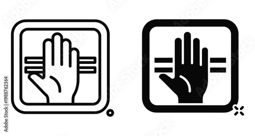 Biometric hand scanner icon set for security access control palm print recognition identity verification digital authentication system interface design elements