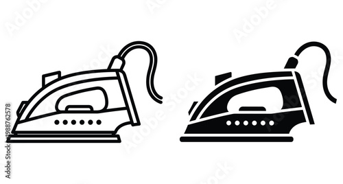 Electric steam iron icon set for laundry service domestic household appliance clothing care pressing equipment flat vector graphic design elements