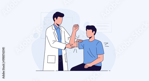 Doctor examining patient's arm, physical therapy, medical checkup, healthcare concept