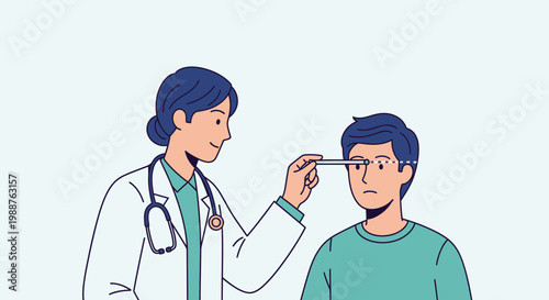 Doctor examining patient's eye with ophthalmoscope, medical checkup, healthcare concept