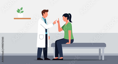 Doctor examining patient's eyes with finger, medical check-up in clinic