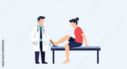 Doctor examining patient's foot reflex with reflex hammer, medical checkup