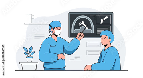 Doctor Explains Bone X-ray to Patient, Medical Consultation, Orthopedic Surgery Concept