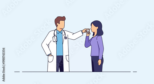 Doctor giving nasal spray to patient, medical consultation, healthcare concept