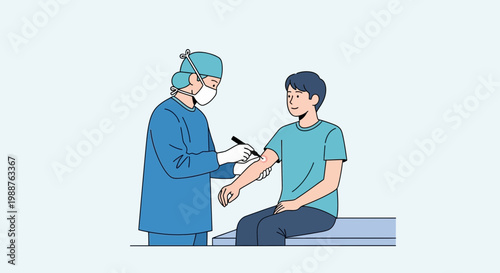 Doctor giving vaccination to a child, medical healthcare concept, illustration