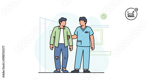 Doctor helping patient walk, healthcare support, medical assistance, recovery concept