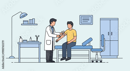 Doctor giving vaccination to patient in clinic, medical checkup, healthcare concept