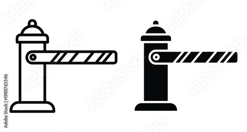 Automatic parking barrier gate icon set for traffic control security entrance and exit management in flat outline and solid style