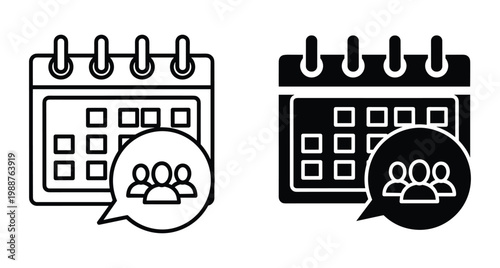 Calendar icon with group meeting symbol for scheduling team appointments business events planning organizer agenda management and collaborative work sessions