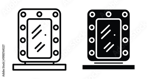 Vanity makeup mirror icon set with light bulbs for dressing room beauty salon bathroom furniture design element vector illustration
