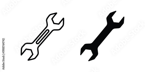 Comparison of open-end and adjustable wrenches in black and white outline forms