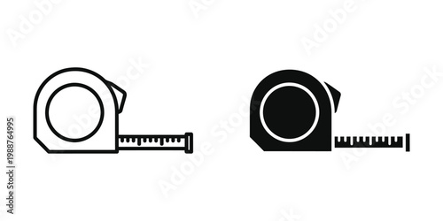 Comparison of two different types of tape measures in black and white outline styles