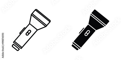 Two flashlights depicted in contrasting black and white silhouette styles.