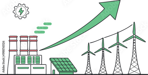 Illustration of energy transition from fossil fuels to renewable energy sources