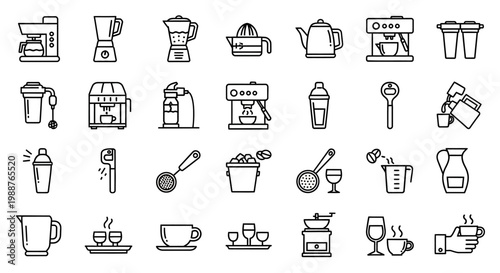 Coffee and tea drink icons set.