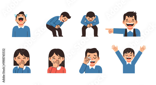 Cartoon characters expressing various emotions strongly.