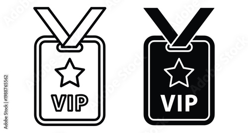 VIP pass badge icon set with star symbol and lanyard for event access identification card membership and exclusive entry