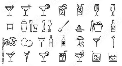 Cocktail icons and drink symbols.