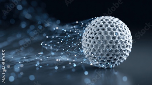 Abstract illustration of sphere with connected dots on dark background