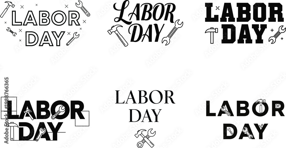 Obraz premium Labor day typography collection hand lettered and distressed designs