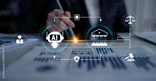 Photos AI Technology Integration in Legal Processes with Data Analysis and Digital Illustrations for Future Innovation and Development Quark