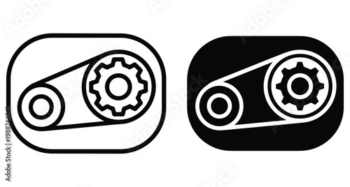 Timing belt pulley gear system icon set for mechanical engineering industrial transmission machinery automotive engine part technical design symbol