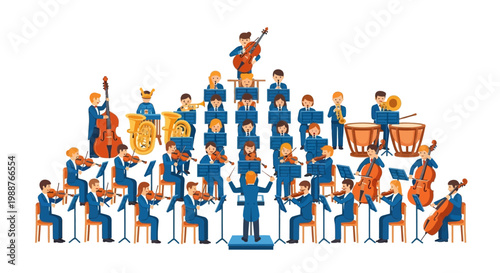 Orchestra Musicians Playing Various Instruments.