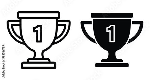 Winner trophy cup icon set with number one for first place achievement success competition award victory celebration sport prize symbol