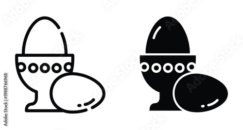 Egg in cup and whole egg icon set in outline and solid black style for breakfast food design elements
