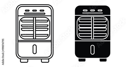 Portable air cooler icon set showing evaporative cooling unit for home office ventilation climate control system appliance cooling device