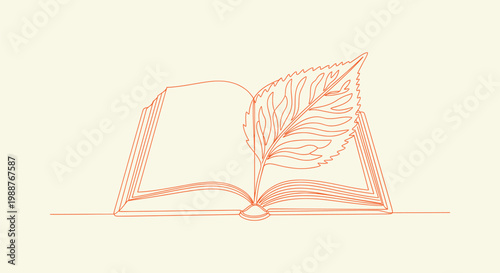 One line art illustration of an open book with a leaf symbolizing ecological knowledge and growth.