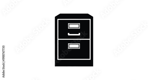 A black filing cabinet with two drawers presented as a dark silhouette