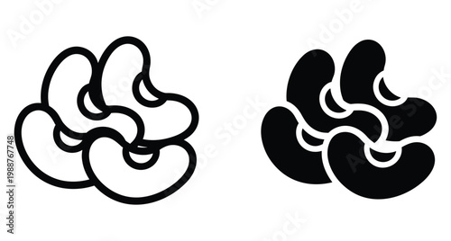 Kidney bean icons in outline and solid black styles for food packaging design healthy protein vegetable seed legume graphic elements