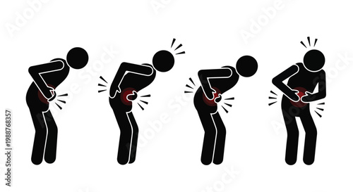 People experiencing back pain and discomfort in various poses