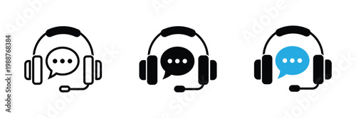 Customer service icon with headset and speech bubble, contact support agent call center symbol vector illustration