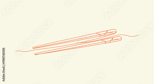 Minimalist continuous line drawing of orange chopsticks on a cream background, Asian utensil art